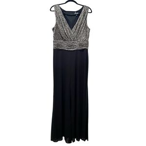 Connected Apparel Black and Silver Ruched Wrap Jumpsuit